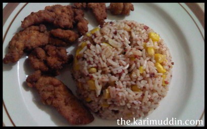 Nasi Butter Kornet Jagung dan Ayam Goreng Cabai